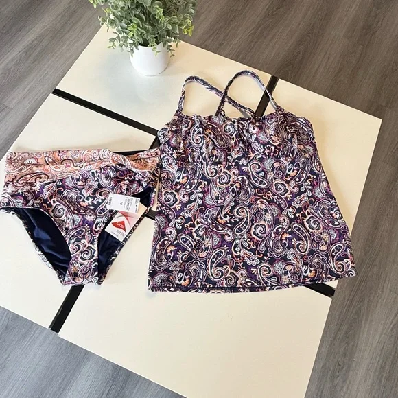 New Lands' End 2-Piece Tankini Set NWT - Paisley Print Underwire Support Size 10 - Picture 2 of 16